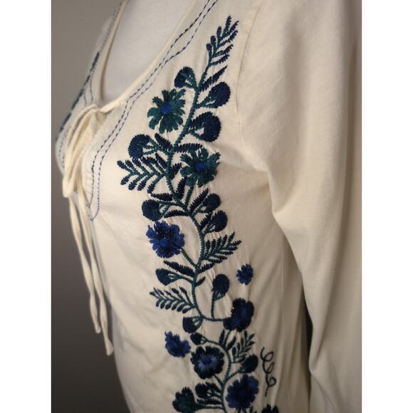 Johnny Was floral embroidery long sleeve med tie front tunic top - Picture 3 of 11